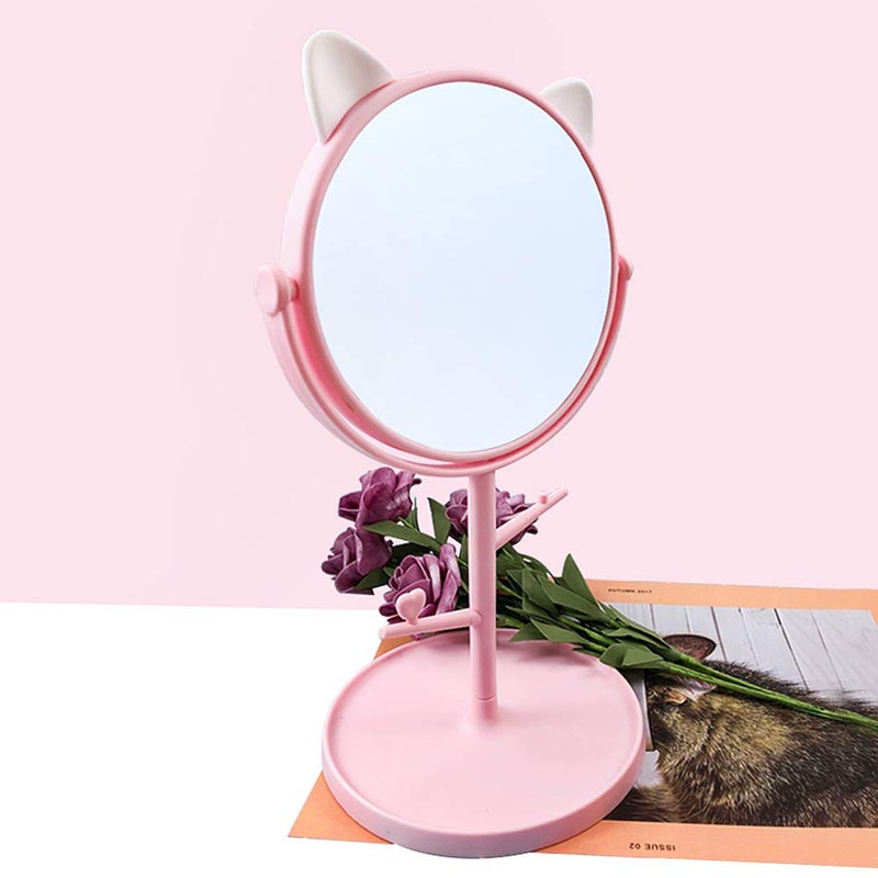 Louphee Desk Mirror in Cute Cat Ears Shape-Kawaii &Vanity Mirror for You in Bathroom or Bedroom- Pink - Image 4